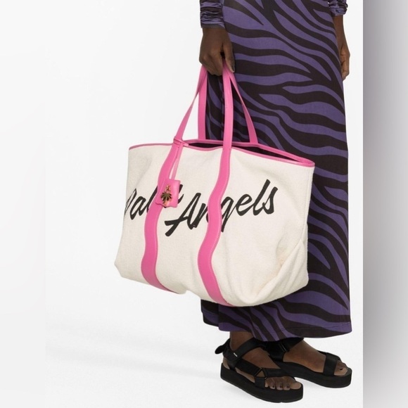 Palm Angels Pink Leather Logo Tote Bag Shoulder Carryall Large Display Model - Picture 7 of 16